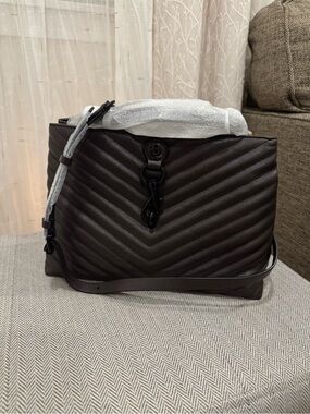 Rebecca Minkoff Edie Large Leather Quilted Chevron Crossbody Bag in Dark Brown